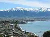 Town of Kaikoura with Seaward Kaikoura Range in background.