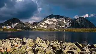 A glacial lake and a mountain summit