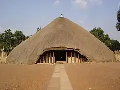 Dome shaped house made of natural materials.