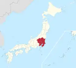 Map showing location of Kantō region within Japan