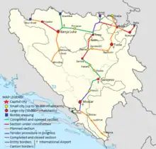 Map of motorways in Bosnia and Herzegovina (Updated: 1/1/2023)