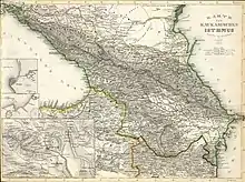 Map of the Caucasus isthmus. Created and drawn by J. Grassl, 1856.