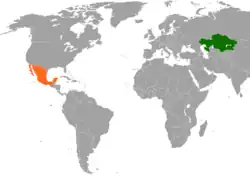 Map indicating locations of Kazakhstan and Mexico