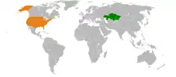 Map indicating locations of Kazakhstan and USA