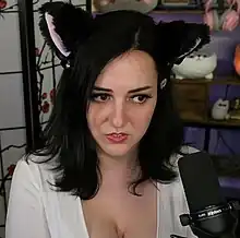 Sorrenti dressed up as a catgirl on Halloween in her streaming setup