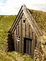 Gable end of one of the turf houses