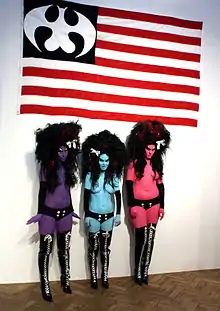 Kembra Pfahler (center) with her band at the "It's Not Only Rock'n'Roll Baby" exhibition, Bozar, Brussels, 19 June 2008