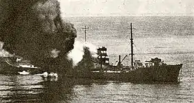 SS Kentucky on fire, after hits from Raimondo Montecuccoli; it was later torpedoed and sunk by the destroyer Oriani