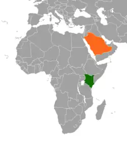 Map indicating locations of Kenya and Saudi Arabia