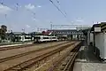 View of the JR Hachiko Line platforms with KiHa 110 DMUs crossing in April 2007