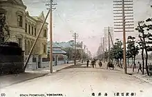 Photographic postcard of the New York Standard Oil Yokohama Branch (left), designed by Shimoda and completed in 1904