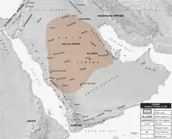 Map showing approximate extent of the Kingdom of Kinda, c. 500 CE