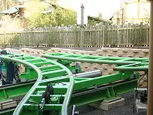 Green switch tracks at bottom of ride