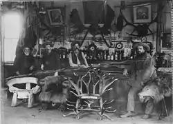 Interior of Seth Kinman's Table Bluff Hotel and Saloon in Table Bluff, California, 1889