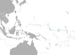 Map indicating locations of Kiribati and Taiwan