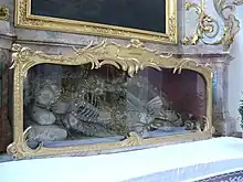 The sarcophagus of "Saint Clemens" at the Parish church of St. Gallus and Ulrich, Kißlegg, Germany.