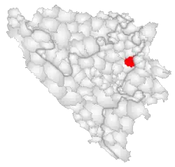 Location of Kladanj within Bosnia and Herzegovina