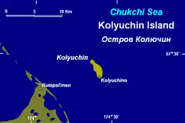 Location of Nutepelmen in relation to Kolyuchin Island