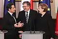 President Bronisław Komorowski with Angela Merkel and Nicolas Sarkozy (2011)