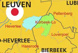 In 1977 Korbeek-Lo was abolished for administrative purposes, with the western part of the municipality subsumed into Leuven and the eastern part into the newly expanded rural municipality of Bierbeek.