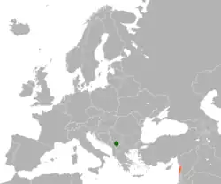 Map indicating locations of Kosovo and Lebanon