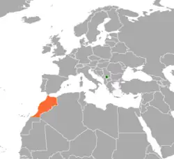 Map indicating locations of Kosovo and Morocco