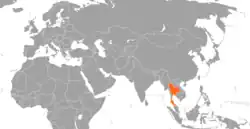 Map indicating locations of Kosovo and Thailand