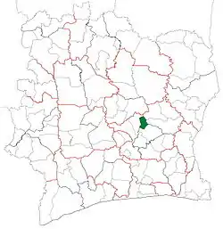 Location in Ivory Coast. Kouassi-Kouassikro Department has retained the same boundaries since its creation in 2012.