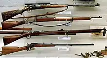 A collection of rifles from the Fram Museum, a Remington M1867 at the bottom