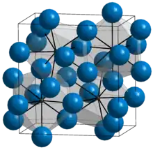 Orthorhombic Fe3C. Iron atoms are blue