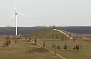 Wind turbine with observation deck on Kronsberg hill near Hannover, Germany