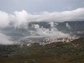 Krousonas in fog, view from west