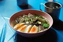 Kuaichap is a Thai Chinese noodle soup containing intestines and liver.