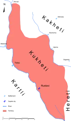 Map highlighting the historical region of Kukheti