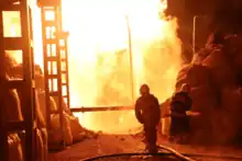 Fire after strike in Kyiv Oblast