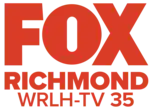 On three lines, in red: The Fox network logo, the word "Richmond" in a bold serif, and the text "W R L H-TV 35" in thinner type.