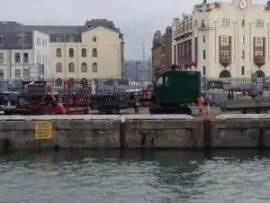 Laxey Towing Company dredging crane pictured at Douglas Harbour.