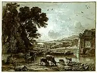 Drawing of Pastoral landscape with the Arch of Titus at Longford Castle