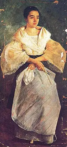 La Bulaqueña, an 1895 painting of a woman wearing a traje de mestiza with a pañuelo