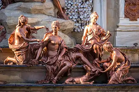 Fountain sculpture in the gardens of the Royal Palace of La Granja de San Ildefonso