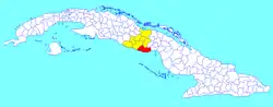 La Sierpe municipality (red) within  Sancti Spíritus Province (yellow) and Cuba