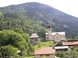 The church and surrounding buildings in La Tour