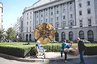 Piazza Meda with Arnaldo Pomodoro's Grande Disco (1972)