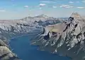 Lake Minnewanka with Mount Costigan centered in the distance.