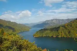 Okutadami Lake, an artificial lake where many fishermen come to catch the delicious species living here