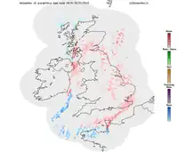 NetWeather radar image showing "lake-effect" snow over Kent and northeast England