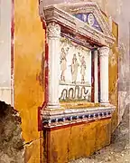 Lararium of a family altar, seen in situ after excavation, House of Aulus Vettius, Pompeii, c36-39 CE, 1895