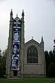 A light-hearted, three-story tiled poster that students mounted on the Chapel in 2008.