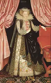 William Larkin's Dorothy Cary, later Viscountess Rochford, 1614–8, Kenwood House. Anatolian "animal-stype" carpet with a more developed design.