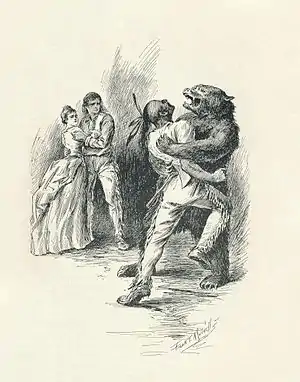 Image 15The Last of the MohicansIllustration: Frank T. Merrill; restoration: Chris WoodrichAn illustration from 1896 edition of James Fenimore Cooper's The Last of the Mohicans. Set during the French and Indian War,  the novel details the transport of two young women to Fort William Henry. Among the caravan guarding the women are the frontiersman Natty Bumppo, the Major Duncan Heyward, and the Indians Chingachgook and Uncas. In this scene, Bumppo (disguised as a bear) fights against the novel's villain, Magua, as two of his compatriots look on.More selected pictures